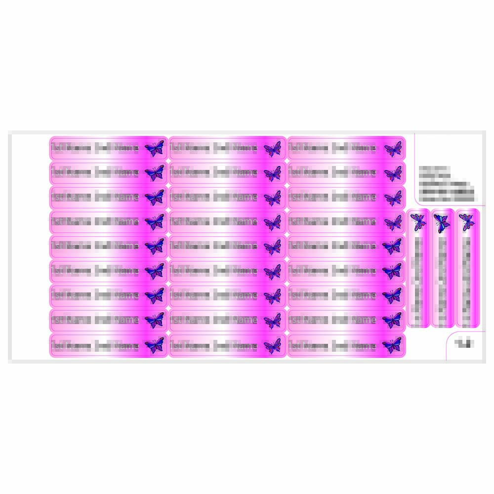 Ladybug Labels - Personalized Iron On Labels - Blue Butterfly - 50pcs