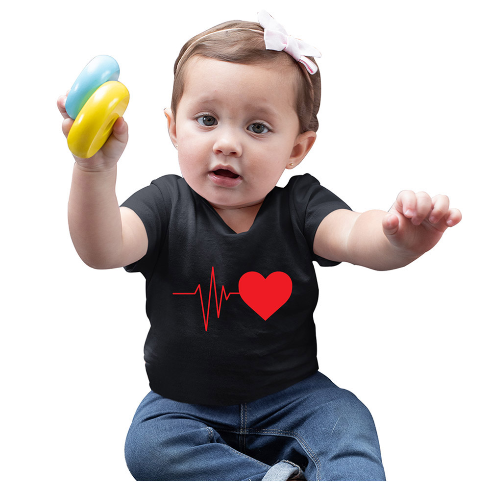 Matching Family Daughter Heartbeats T-Shirt - Black