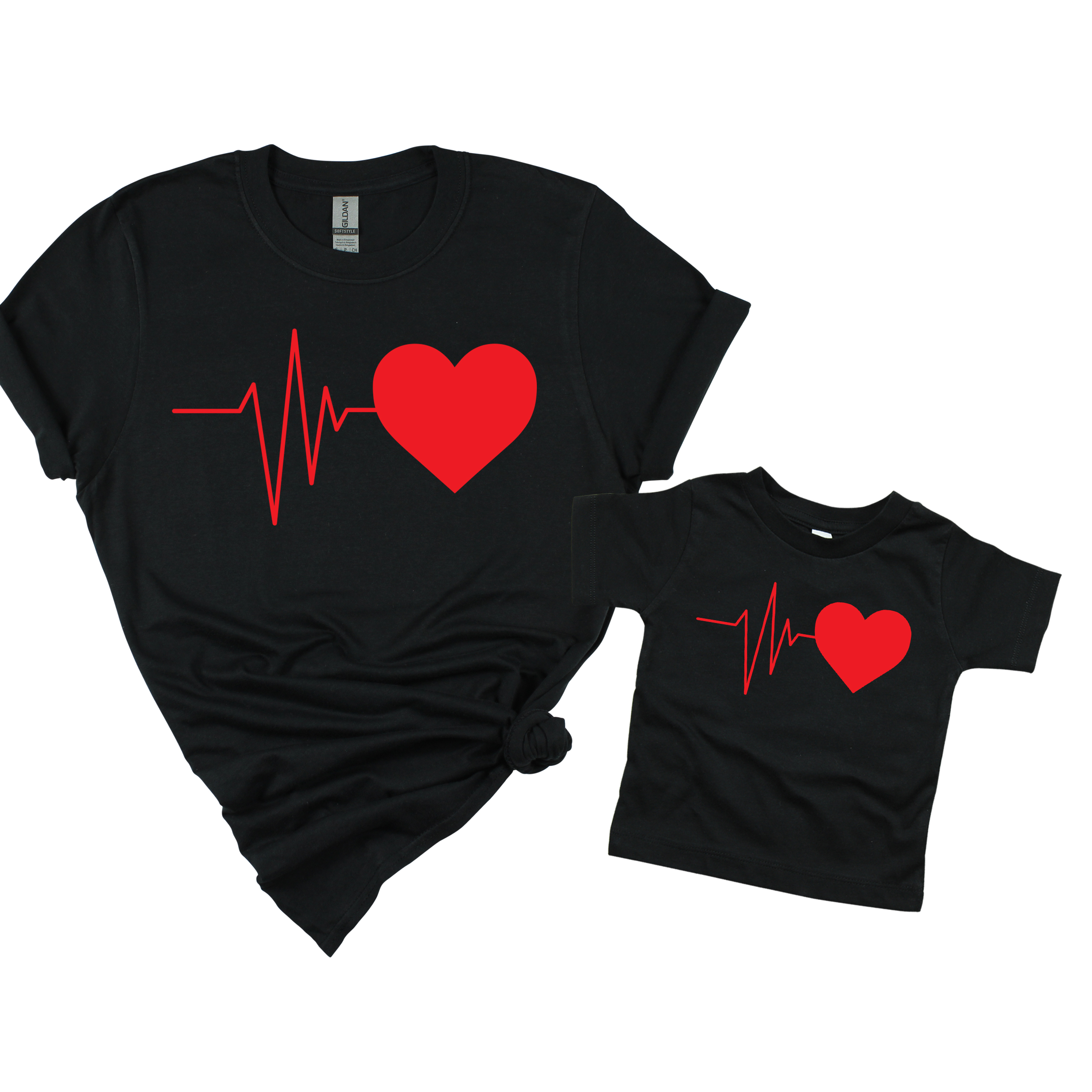 Matching Family Daughter Heartbeats T-Shirt - Black