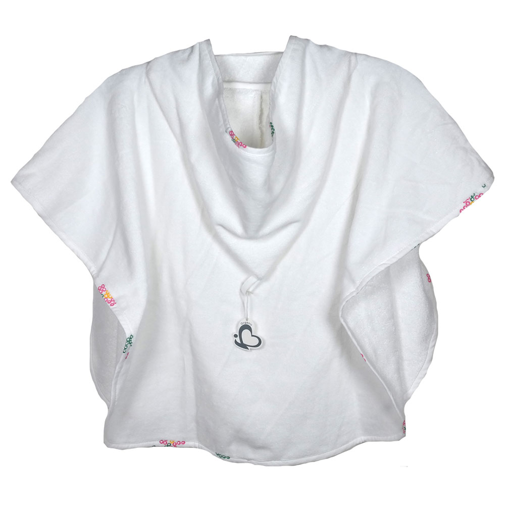 ME - Organic Baby Poncho - Hamaflowers - White & Pink - 1-2y