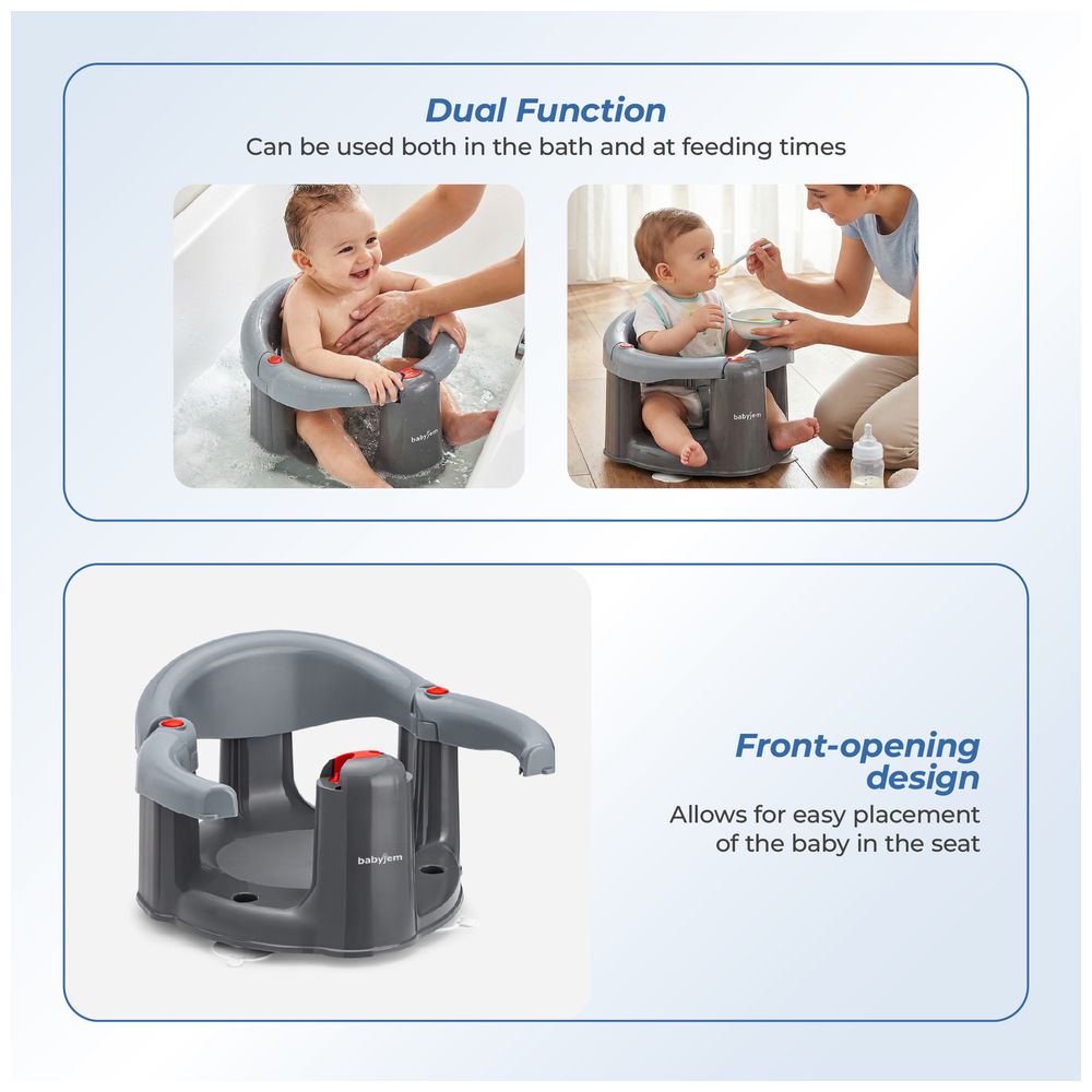 Babyjem - Anti-Slip Baby Bath & Feeding Seat - Grey 