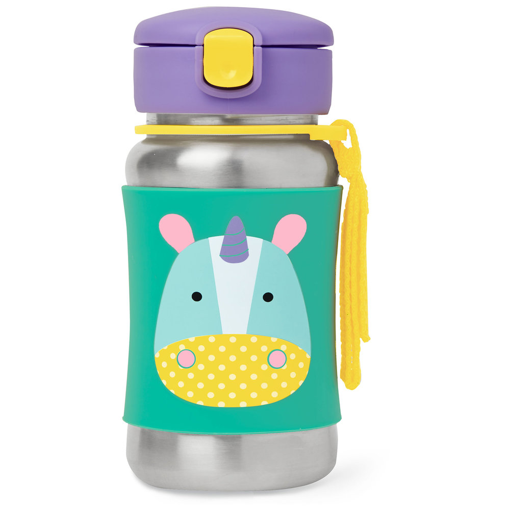 Skip Hop - Zoo Steel Straw Bottle, Kids Water Bottle - Unicorn, 350 mL