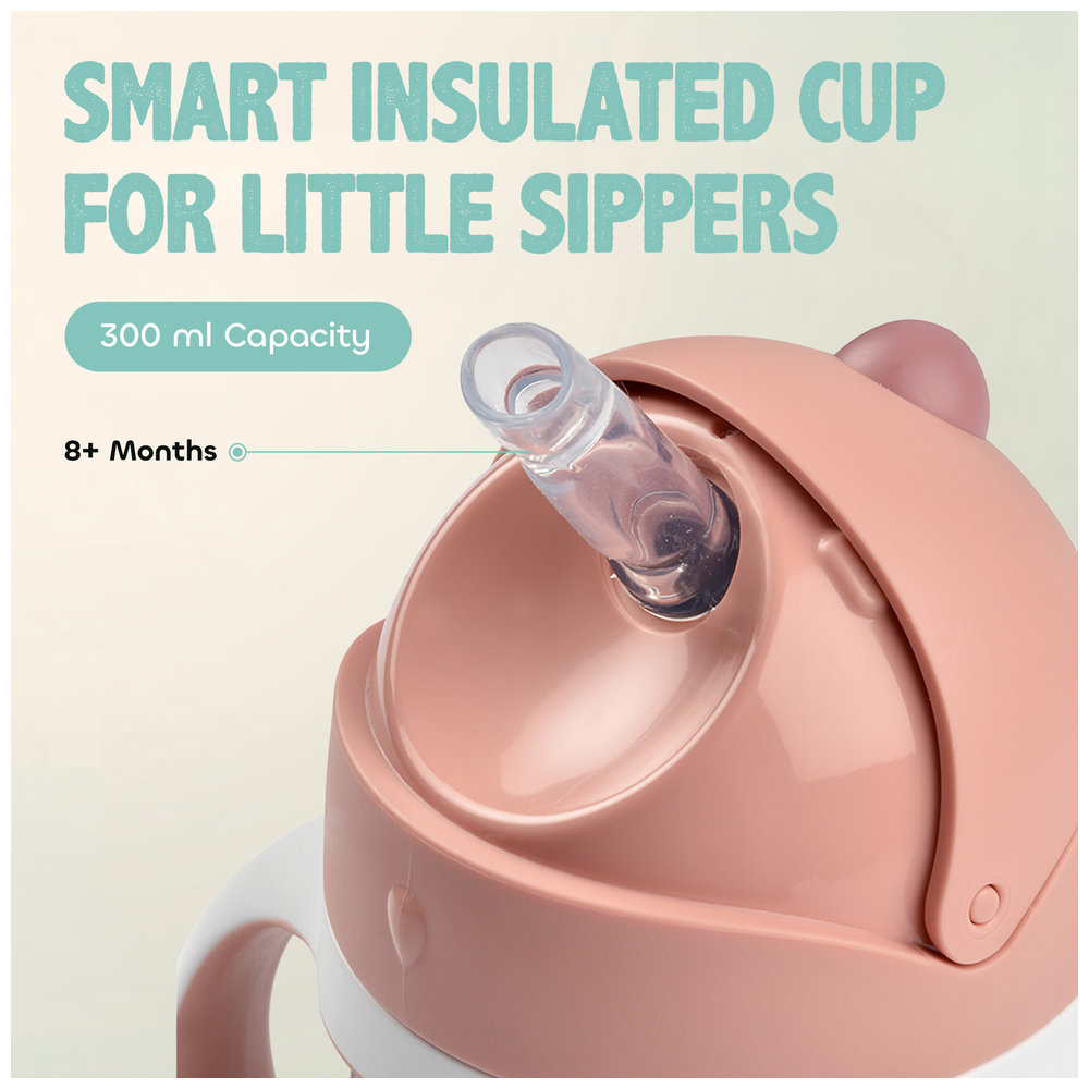 BEABA - Stainless Steel Straw Cup for Toddlers, Leak-Proof - Old Pink