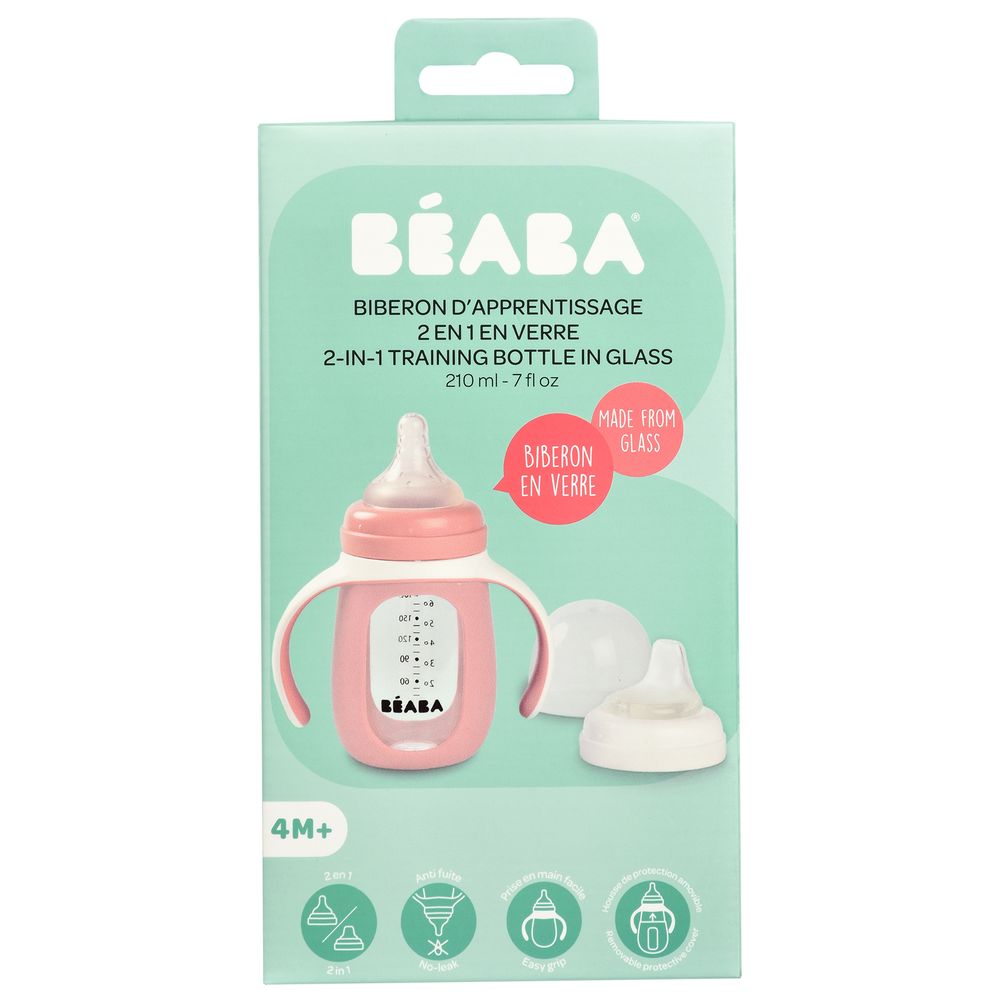 Beaba - 2-in-1 Learning Bottle 210ml with Silicone Sleeve - Pink