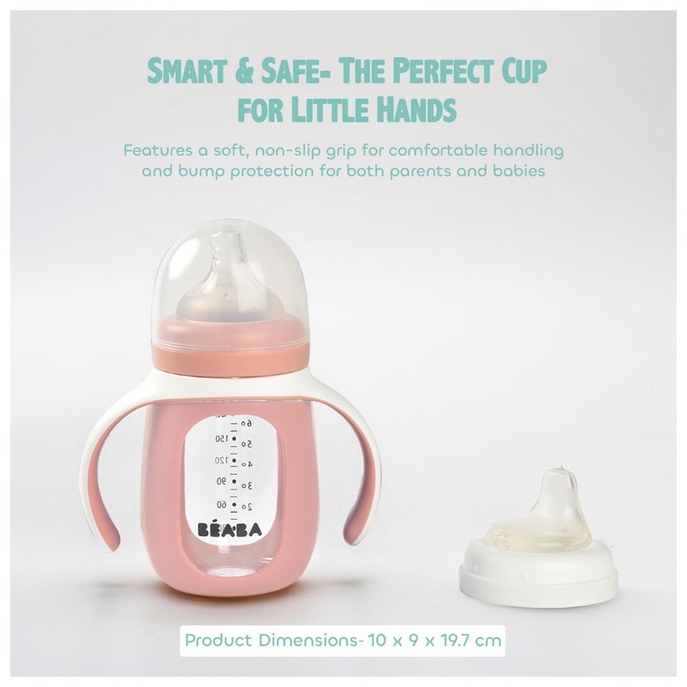 Beaba - 2-in-1 Learning Bottle 210ml with Silicone Sleeve - Pink