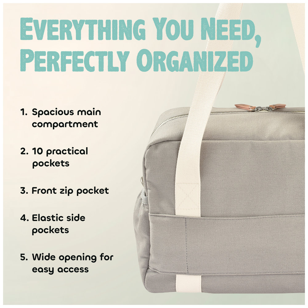 Beaba - Paris Baby Diaper Bag with Changing Mat, Spacious Travel Diaper Bag - Light Mist