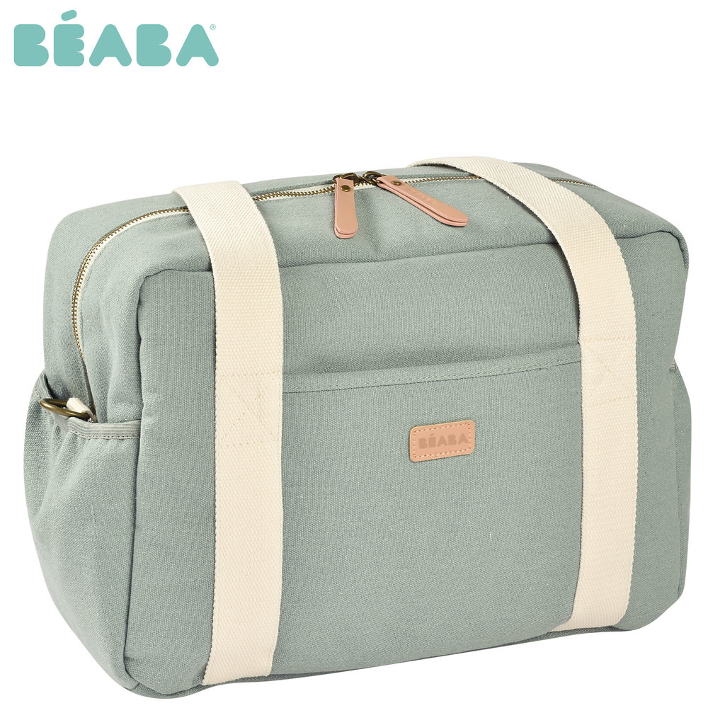 Beaba - Paris Baby Diaper Bag with Changing Mat, Spacious Travel Diaper Bag - Sage Pink