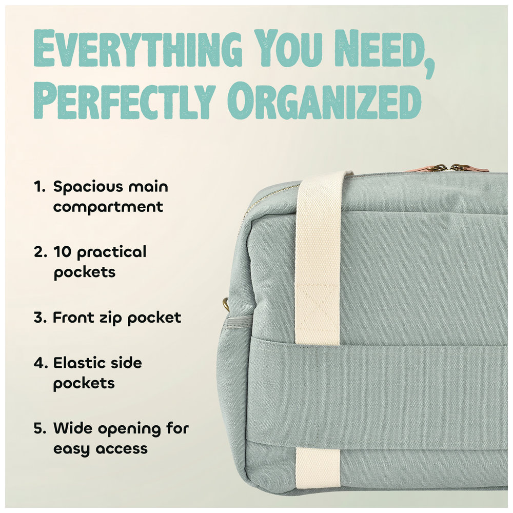 Beaba - Paris Baby Diaper Bag with Changing Mat, Spacious Travel Diaper Bag - Sage Pink