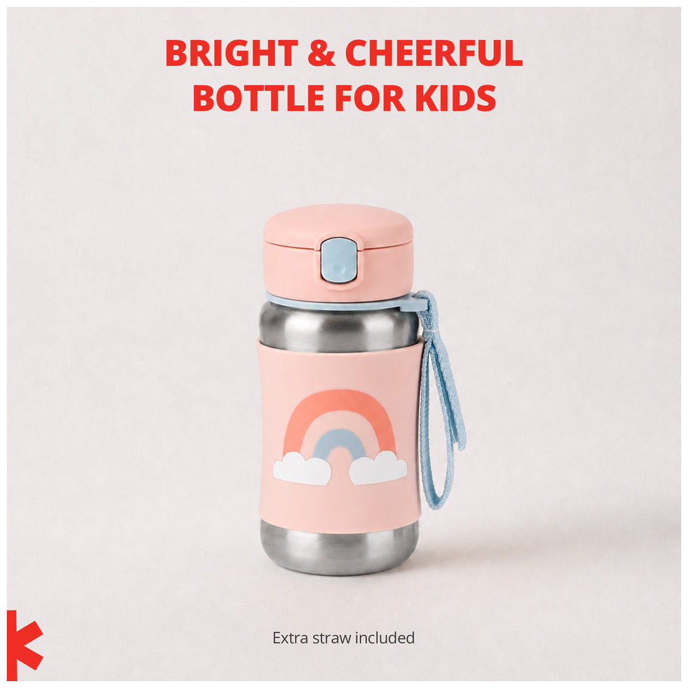 Skip Hop - Spark Style Steel Straw Bottle, Kids Water Bottle - Sky