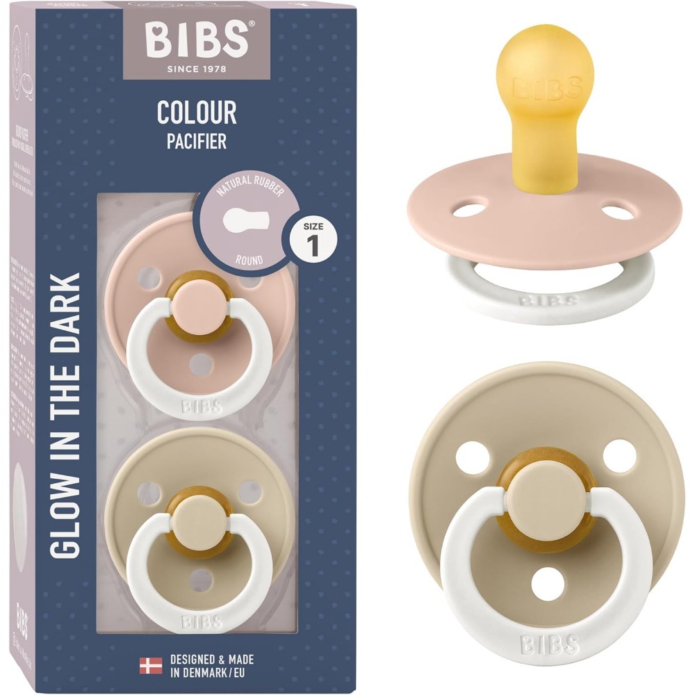 Bibs - Glow Colour S1 Pacifiers - 0M+ - Pack of 2 - Blush/Vanilla