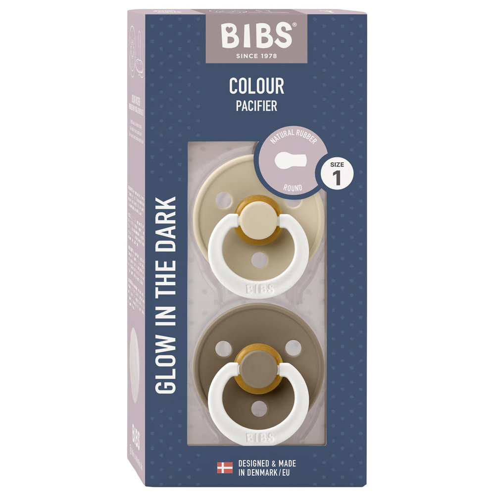 Bibs - Glow Colour S1 Pacifiers - Pack of 2 - Vanilla/Dark Oak