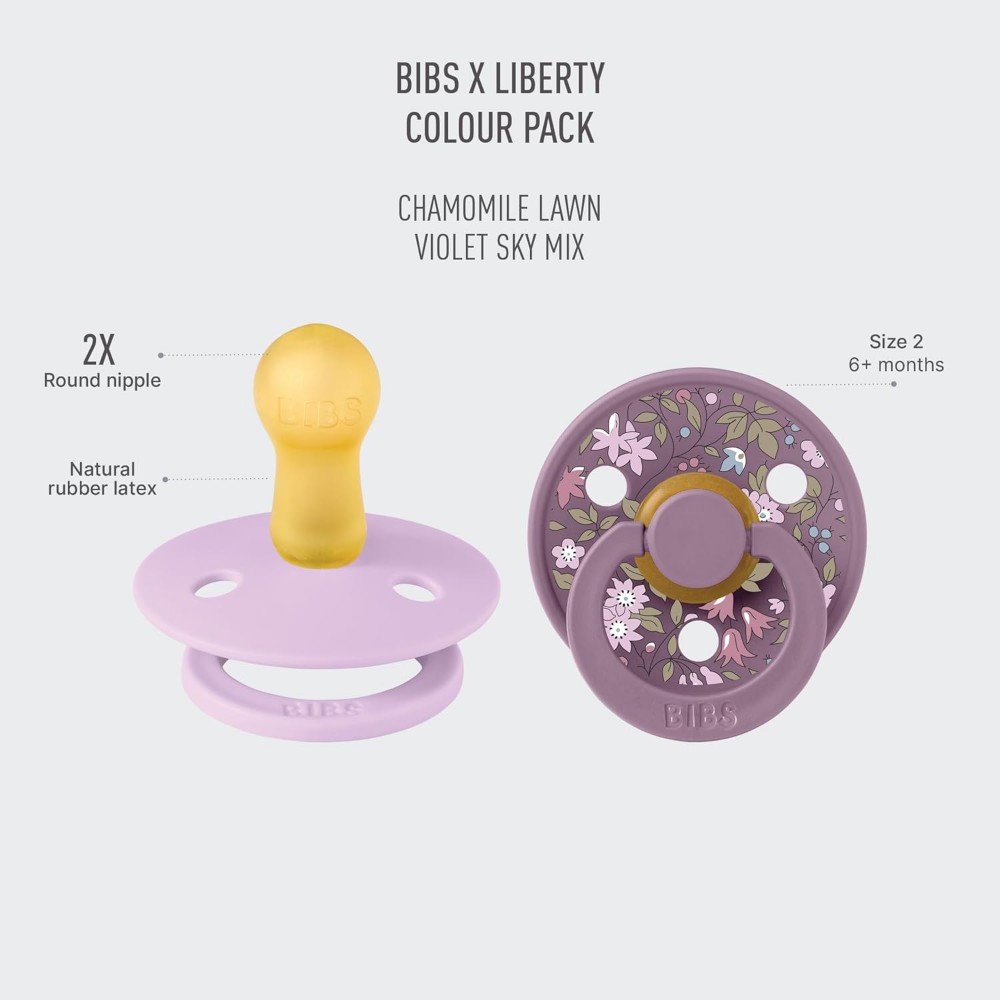 Bibs - Liberty Camomile Lawn Latex Pacifier S2 - 6M+ - 2pcs - Violet Sky Mix