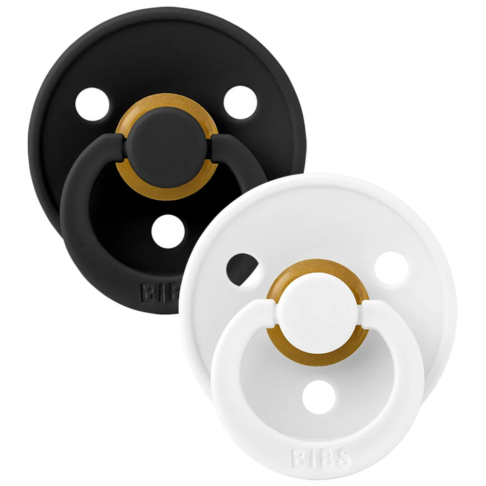 Bibs - Colour Latex Baby Pacifier 6-12 Months, Size 2, Pack of 2 - Black/White