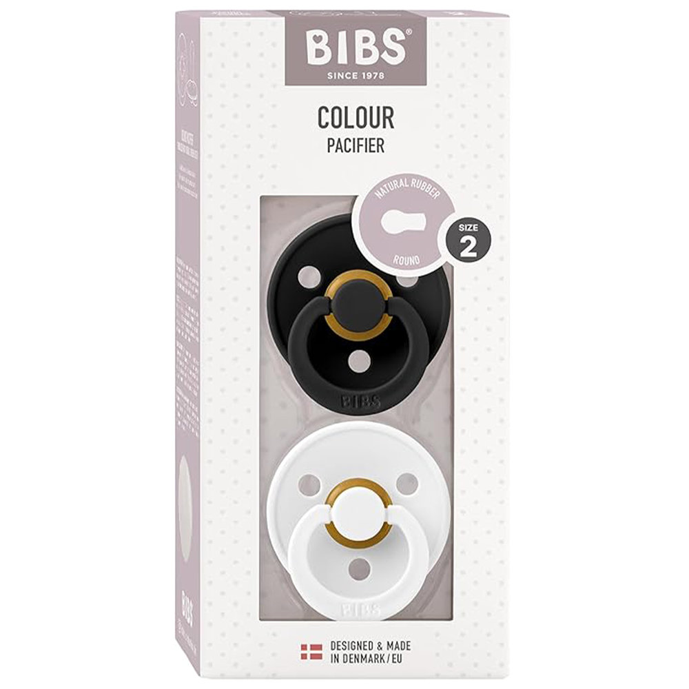 Bibs - Colour Latex Baby Pacifier 6-12 Months, Size 2, Pack of 2 - Black/White