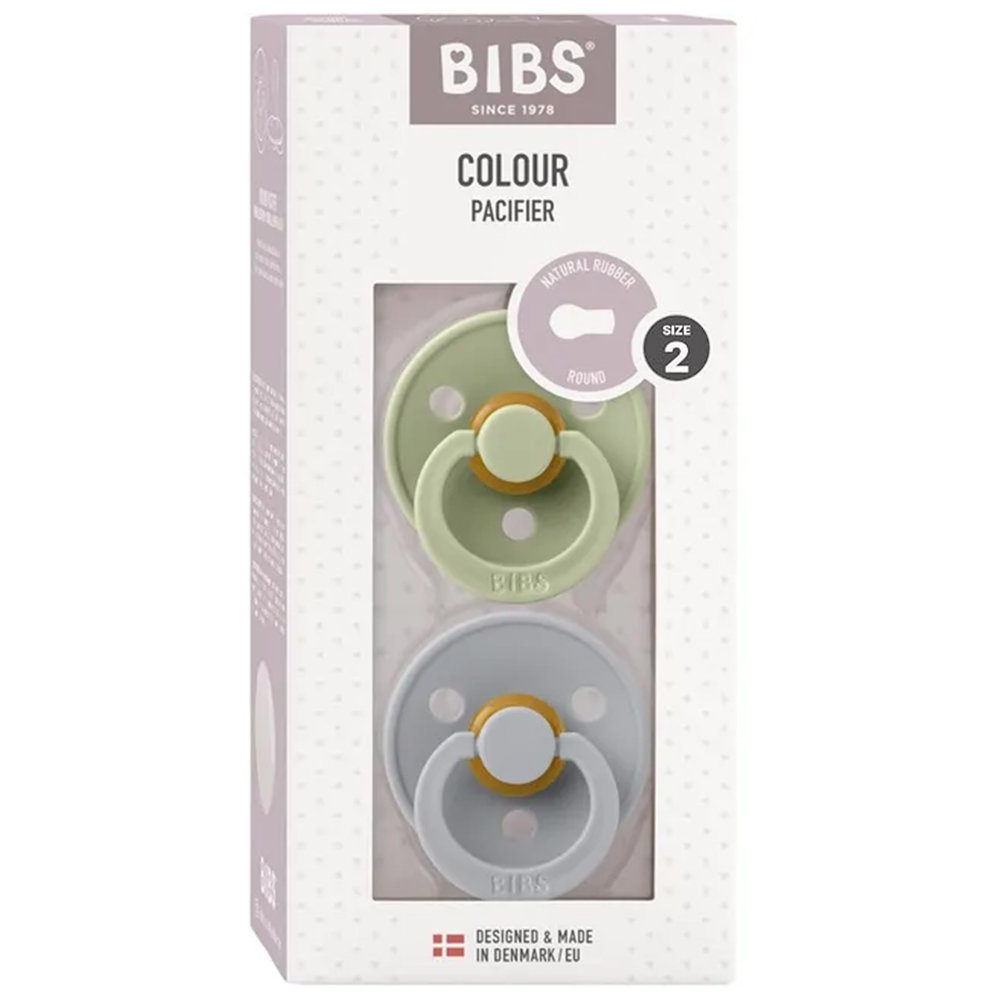 Bibs - Colour Latex Baby Pacifier 6-12 Months, Size 2, Pack of 2 - Sage/Cloud