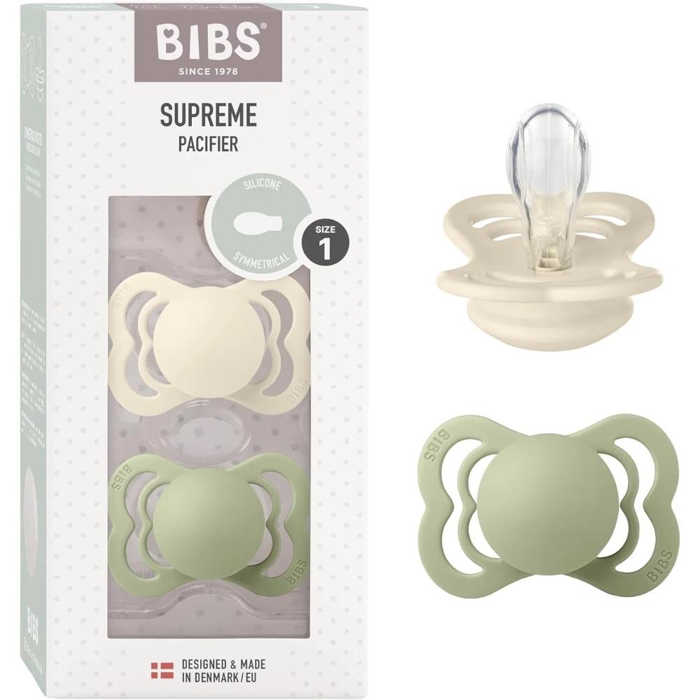 Bibs - Supreme S1 Pacifiers - 0-6M - Pack of 2 - Ivory/Sage