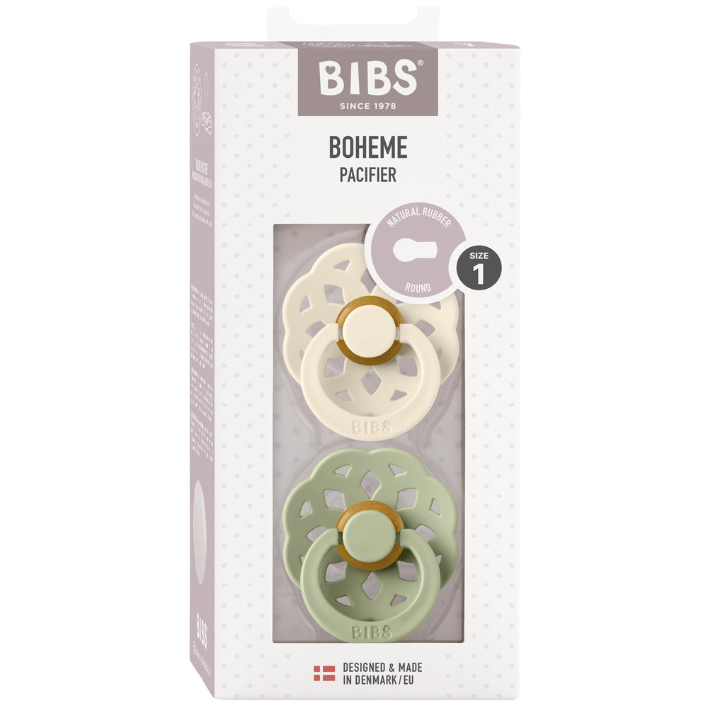 Bibs - Boheme S1 Pacifiers -0M+ - Pack of 2 - Ivory/Sage