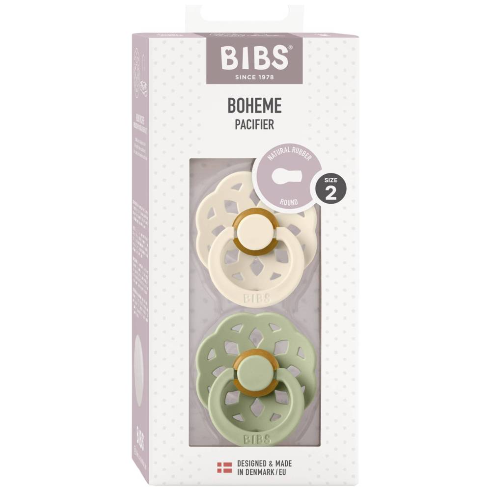 Bibs - Boheme S2 Pacifiers - 6M+ - Pack of 2 - Ivory/Sage