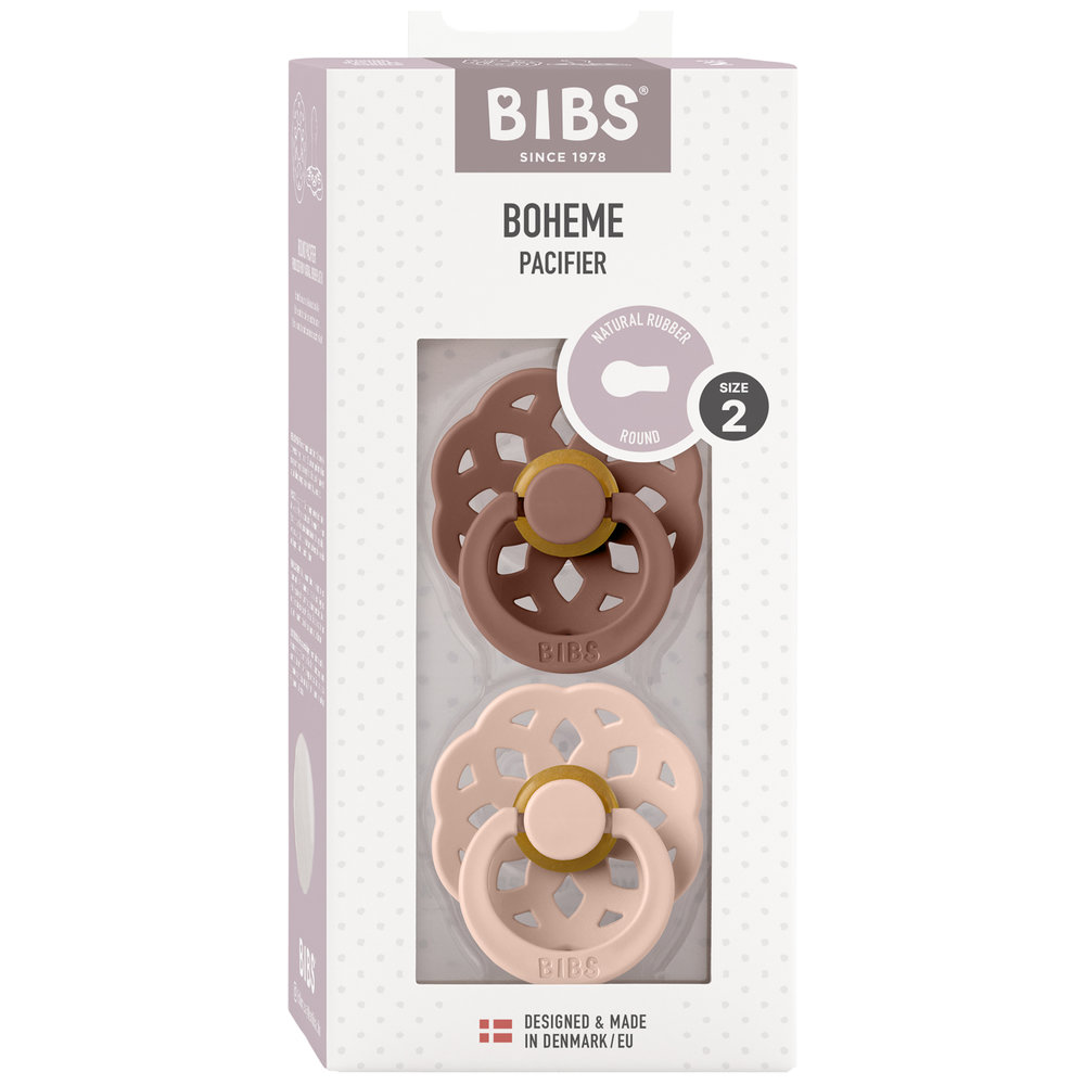 Bibs - Boheme S2 Pacifiers -6M+ - Pack of 2 - Woodchuck/Blush