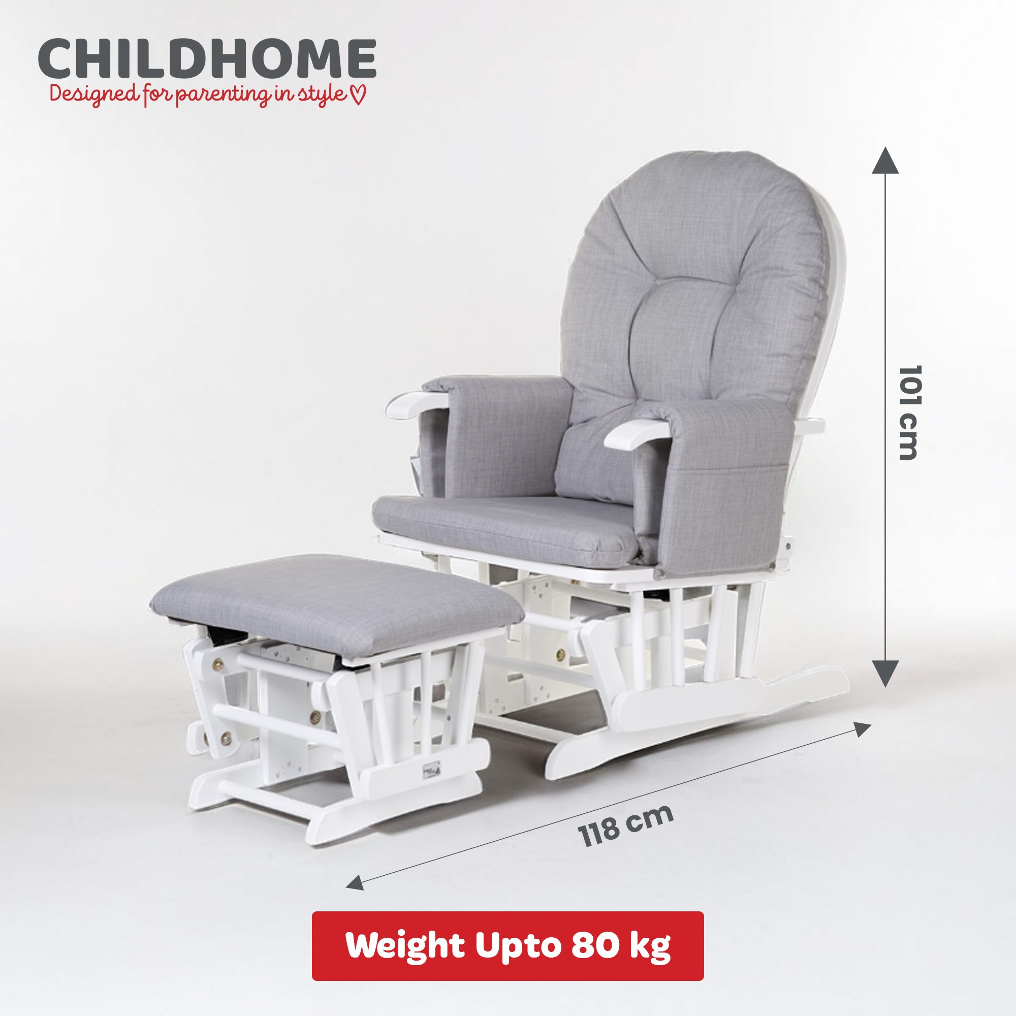 CHILDHOME - Gliding Chair With Footrest - Grey