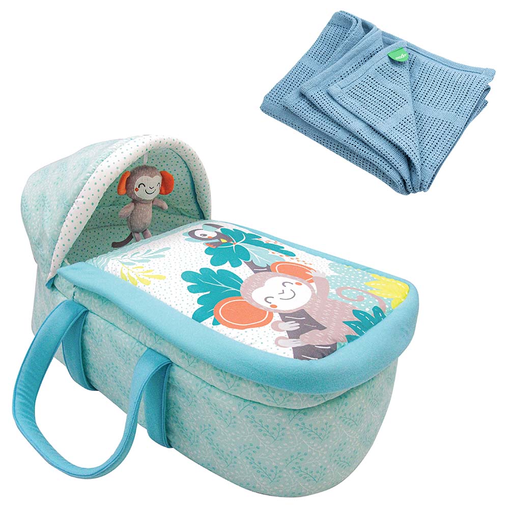 Moon Jungle Friends Moses Basket With Organic Cellular Blanket