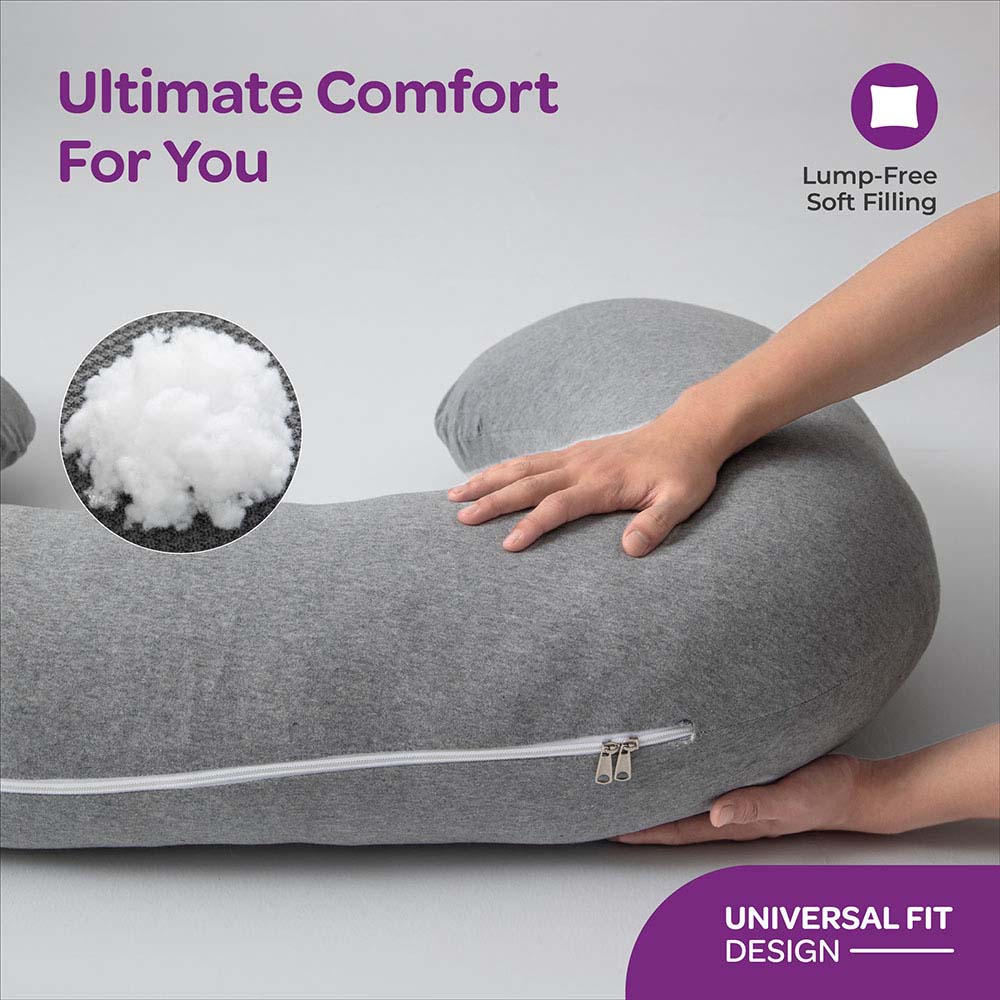 Moon - Organic C Shaped Maternity Pillow - Light Grey