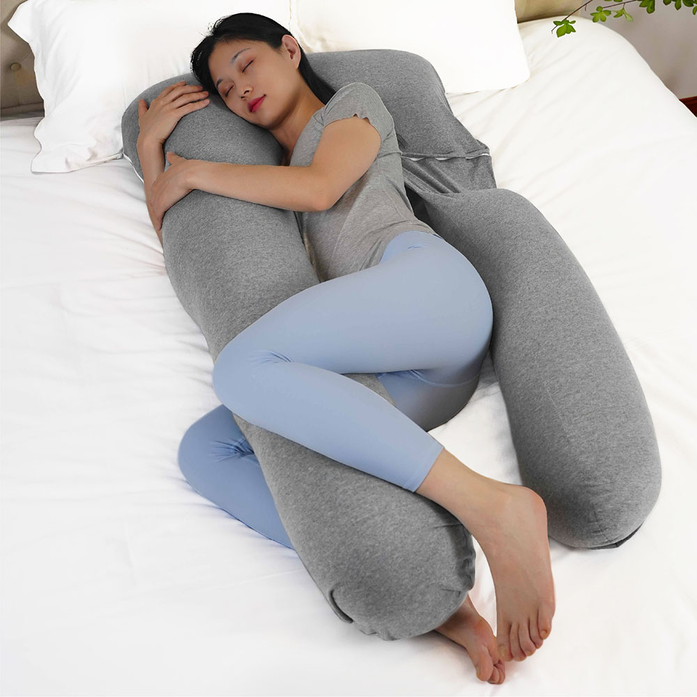 Moon - U Shaped Maternity Pillow With Back Support - Light Grey