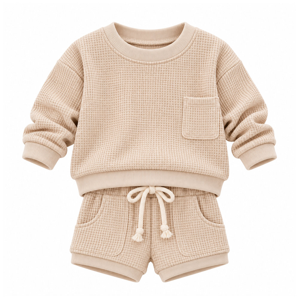 Mon.amelissa Personalized Babys Waffle Outfit Almond - 2 Pcs