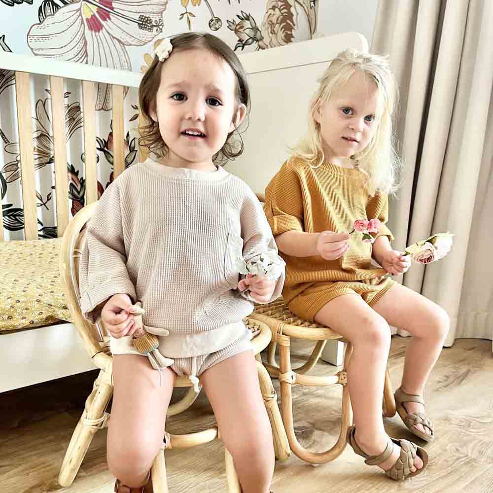 Mon.amelissa Personalized Babys Waffle Outfit Almond - 2 Pcs