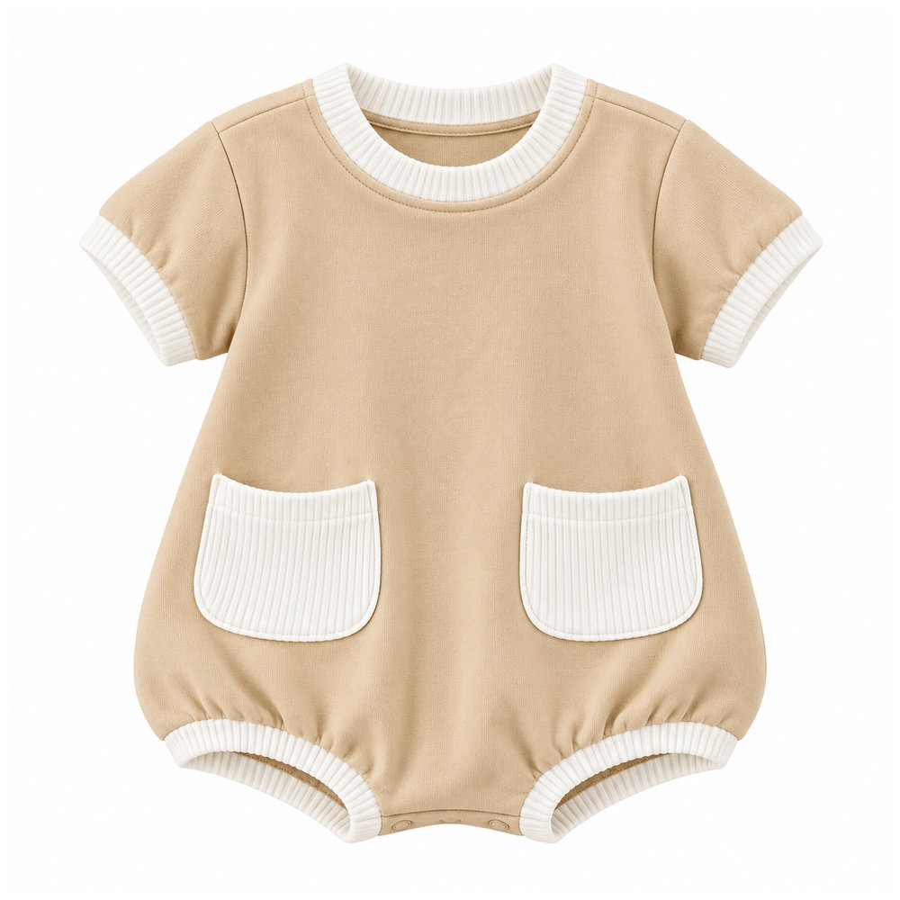 Mon.amelissa Personalized Terry Summer Lounge Romper - Beige