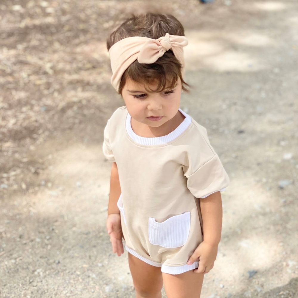 Mon.amelissa Personalized Terry Summer Lounge Romper - Beige
