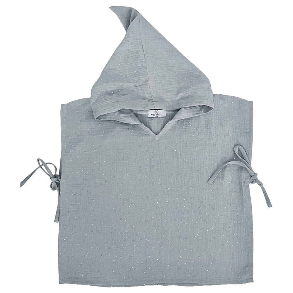 Mon.amelissa Personalized Arabic Ramadan Hooded Poncho Dusty Blue/Gold