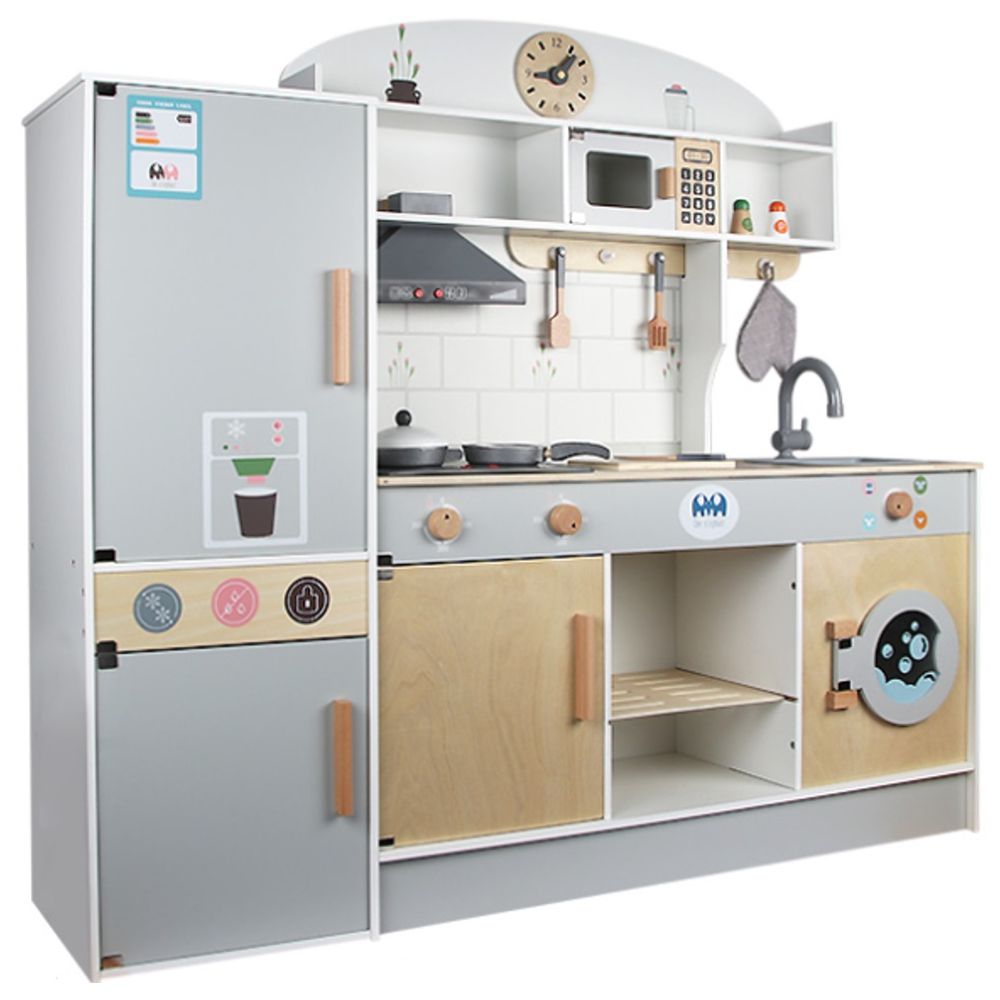 Little Angel - Wooden Kitchen Playset For Kids Pretend - Grey