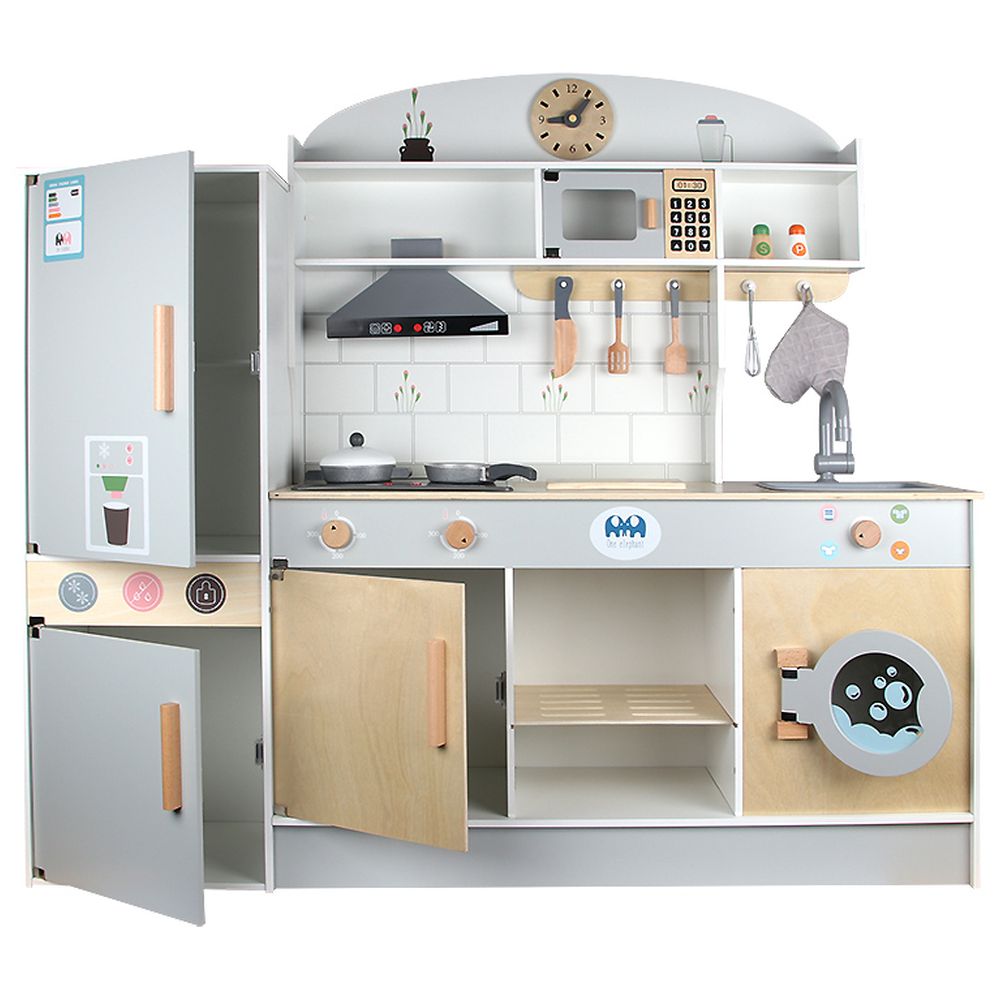 Little Angel - Wooden Kitchen Playset For Kids Pretend - Grey