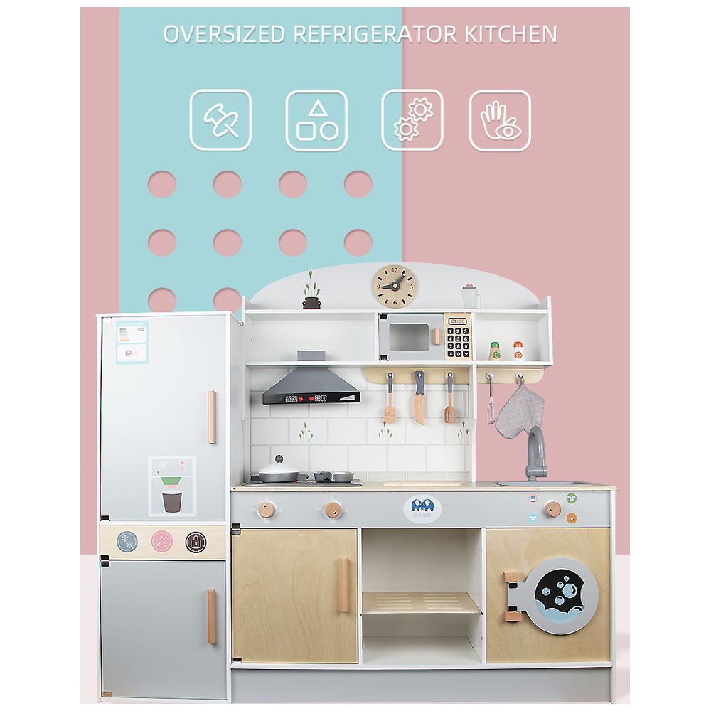 Little Angel - Wooden Kitchen Playset For Kids Pretend - Grey