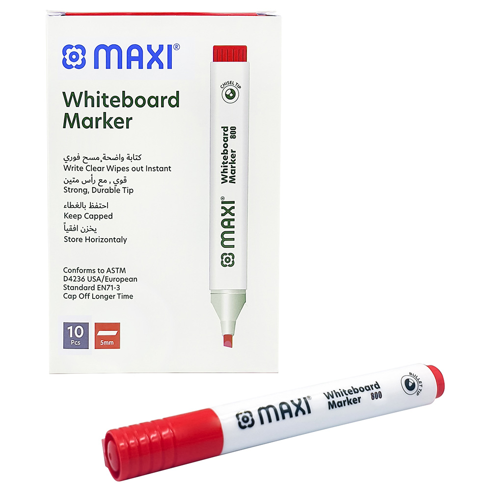 Maxi - Chisel Tip Whiteboard Marker - Red - 10pcs