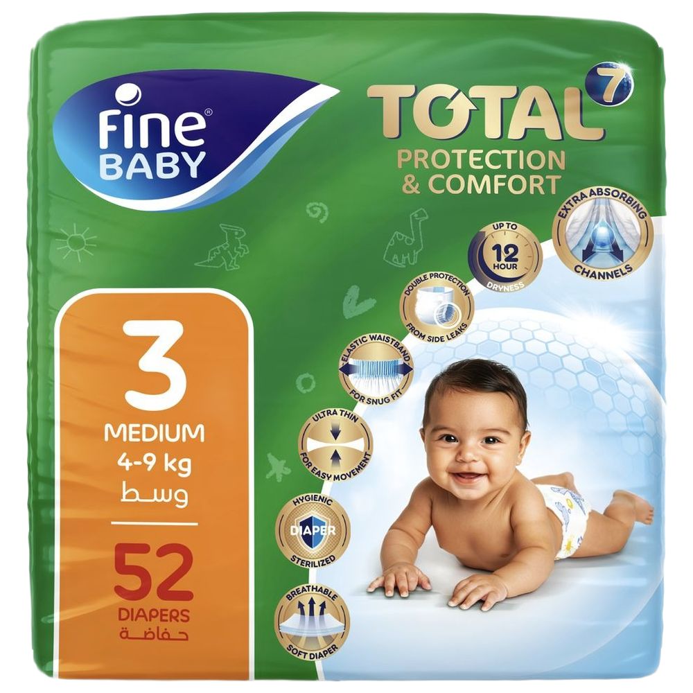 Fine Baby - Total 7 Diapers Size 3 Medium 4-9kg - Pack of 52