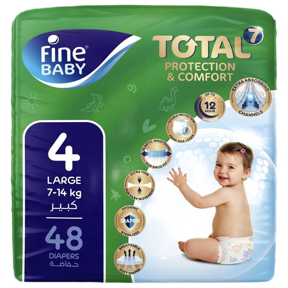 Fine Baby - Total 7 Diapers Size 4 Large 7-14kg - Pack of 48