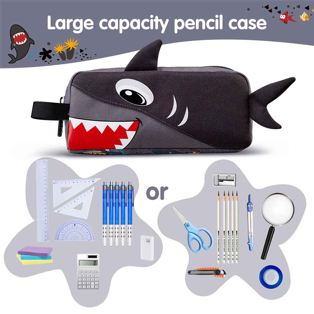 Nohoo - Shark Pencil Bag - Grey - 8.4-Inch