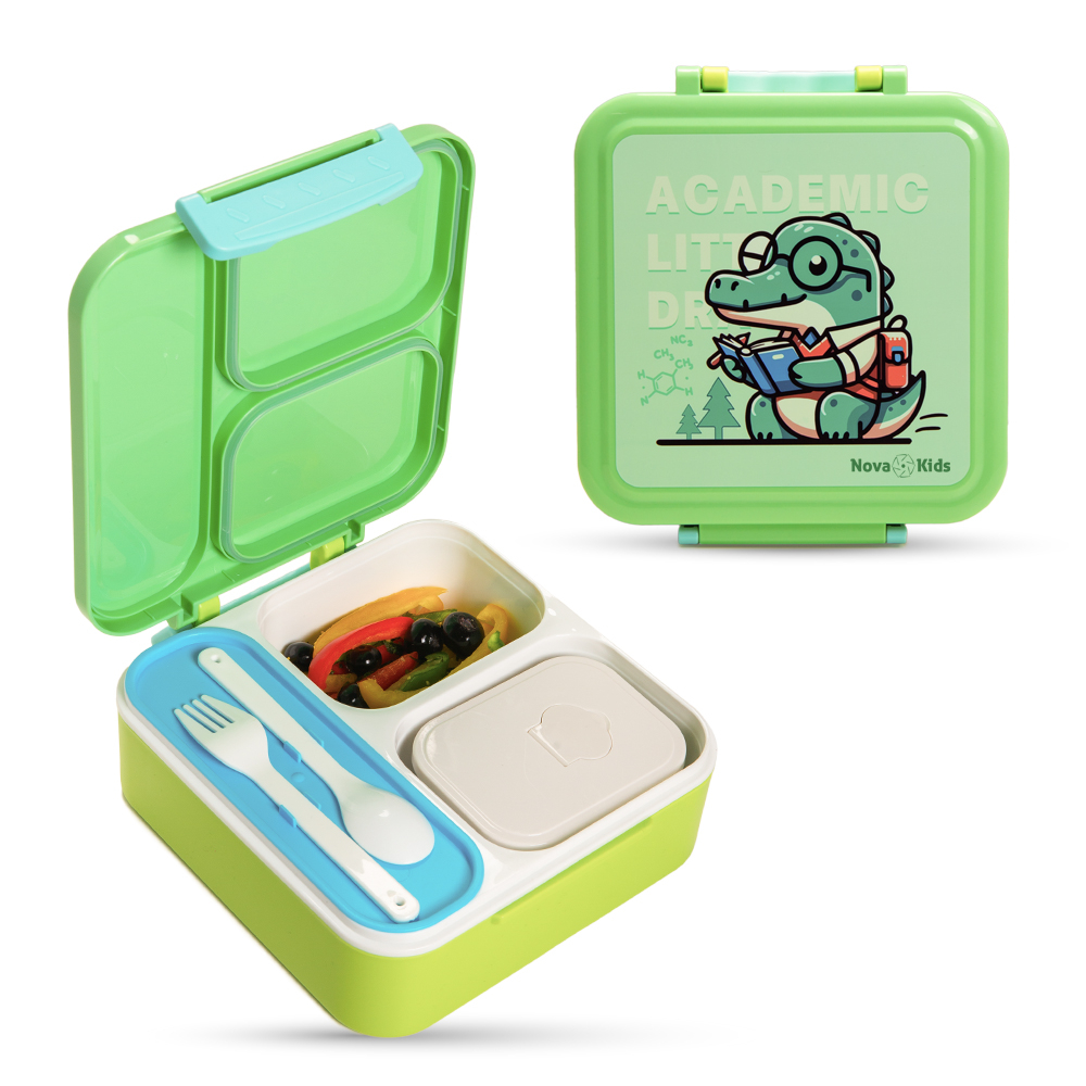 Nova Kids - Bento Lunch Box Set 3 Compartments - Dino Green