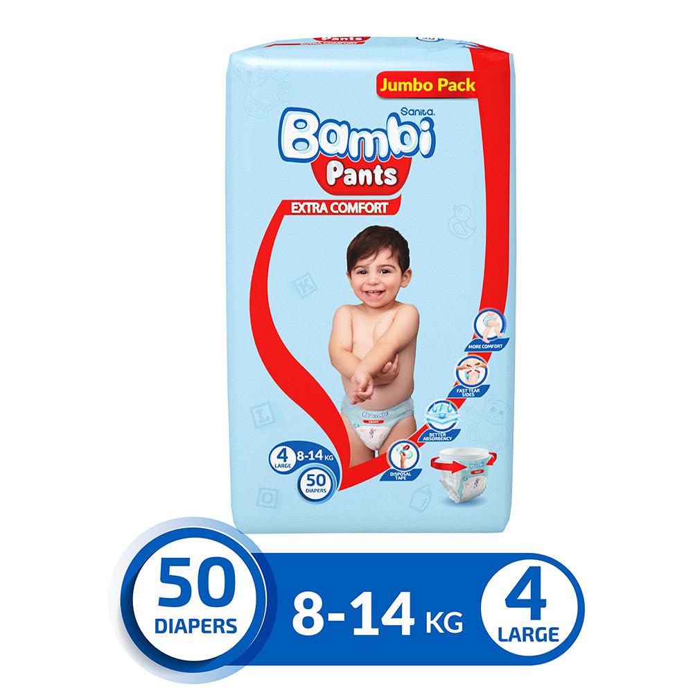 Sanita Bambi - Pants Jumbo Pack Size 4 Large 8-14KG 50 Count