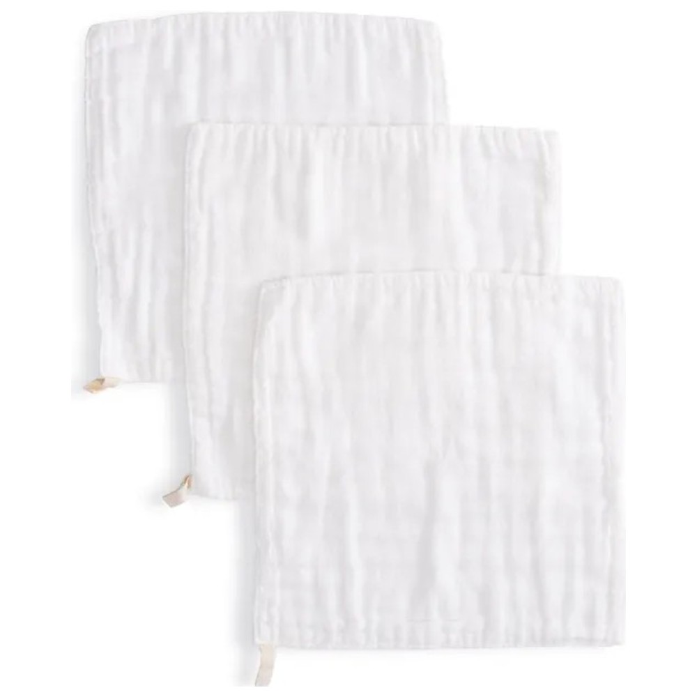 Anvi Baby - 100% Organic Cotton Muslin Face Cloth - White - 3 Pc Set