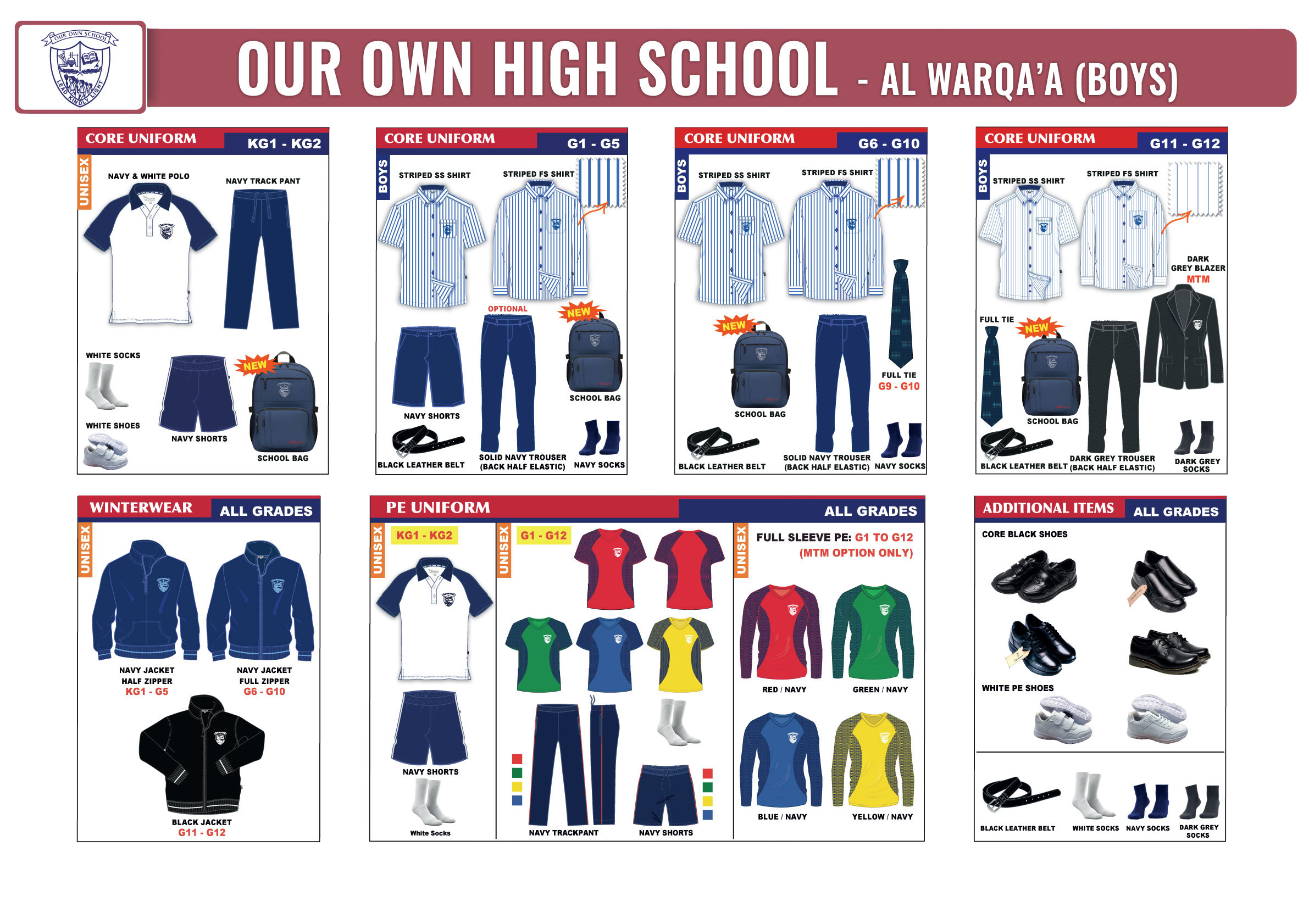 Boys Full Sleeve Shirt Stripe - White Blue - Grades 11-12 - GEMS Our Own High School - Al Warqa (Boys)