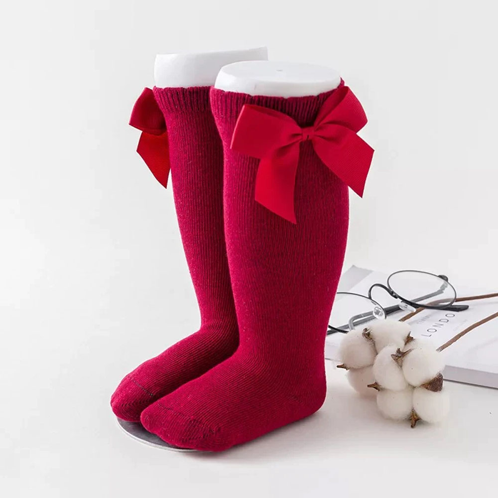 Maxims Velvet Bow Socks - Red