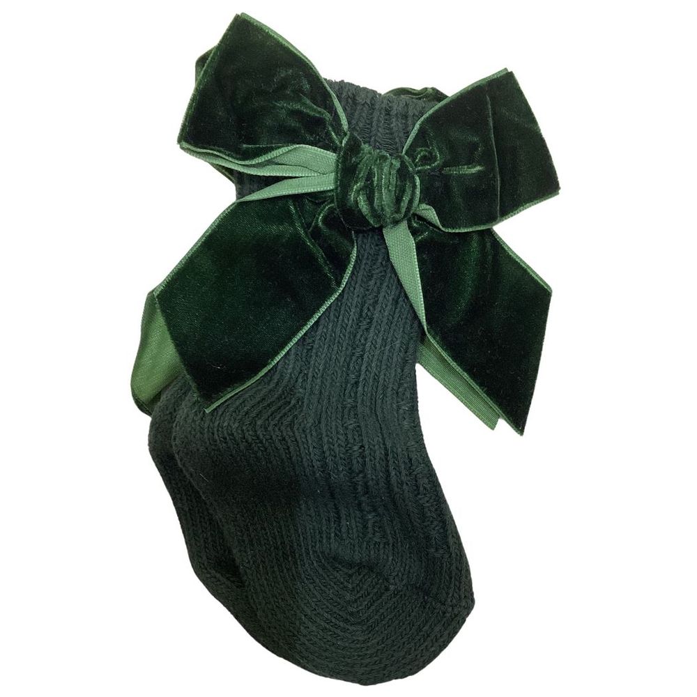 Maxims Girls Velvet Bow Socks - Green