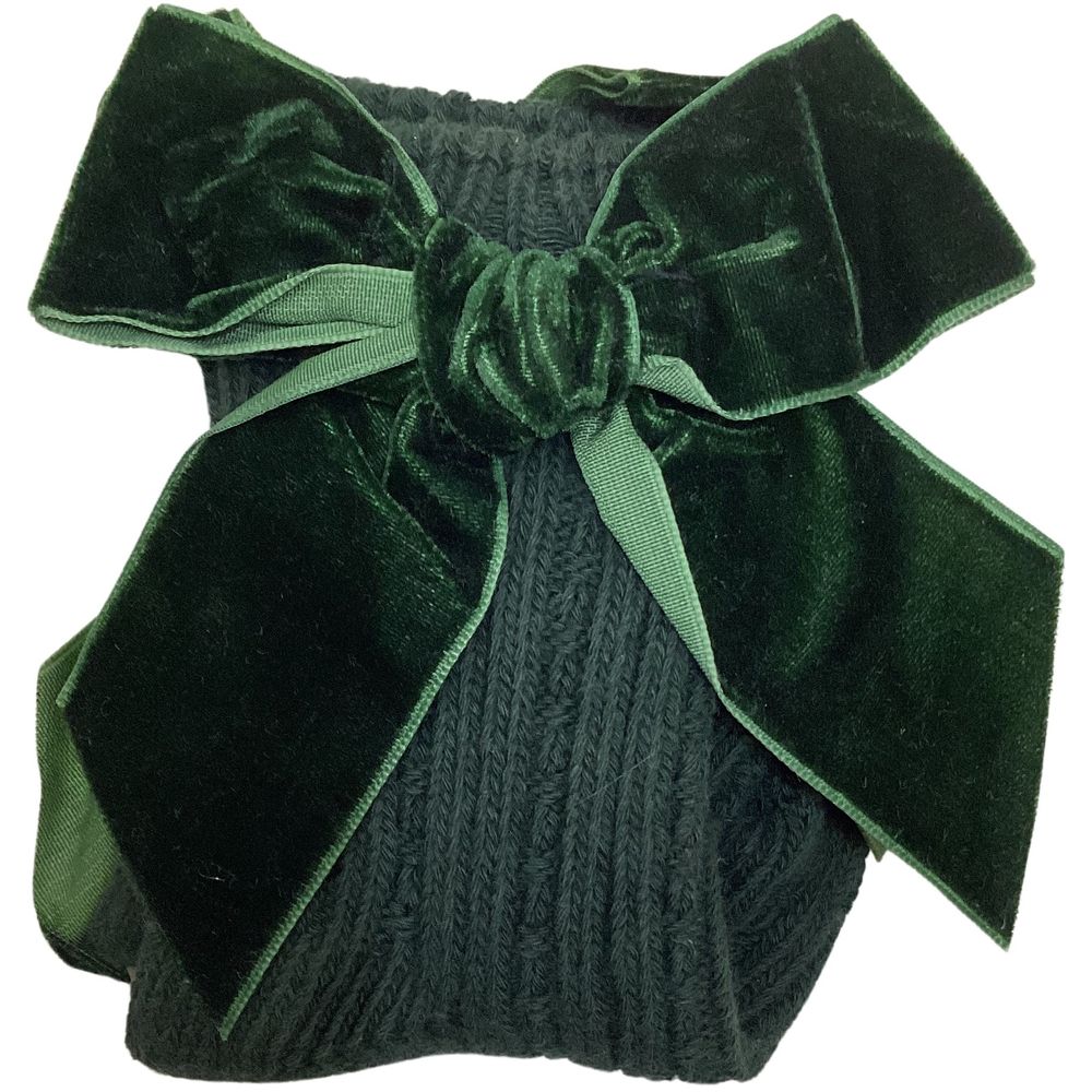 Maxims Girls Velvet Bow Socks - Green