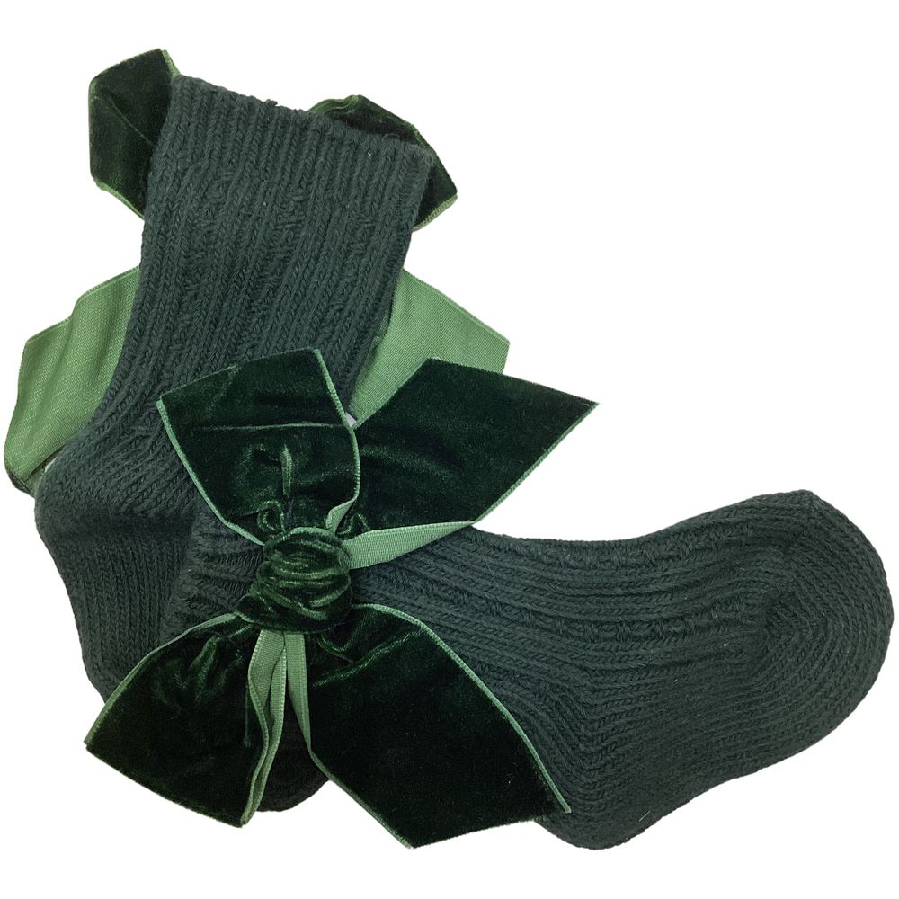 Maxims Girls Velvet Bow Socks - Green