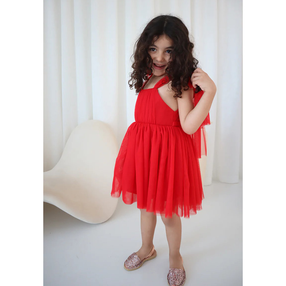 Maxims Christmas Princess Tuelle Dress/Onesie - Red
