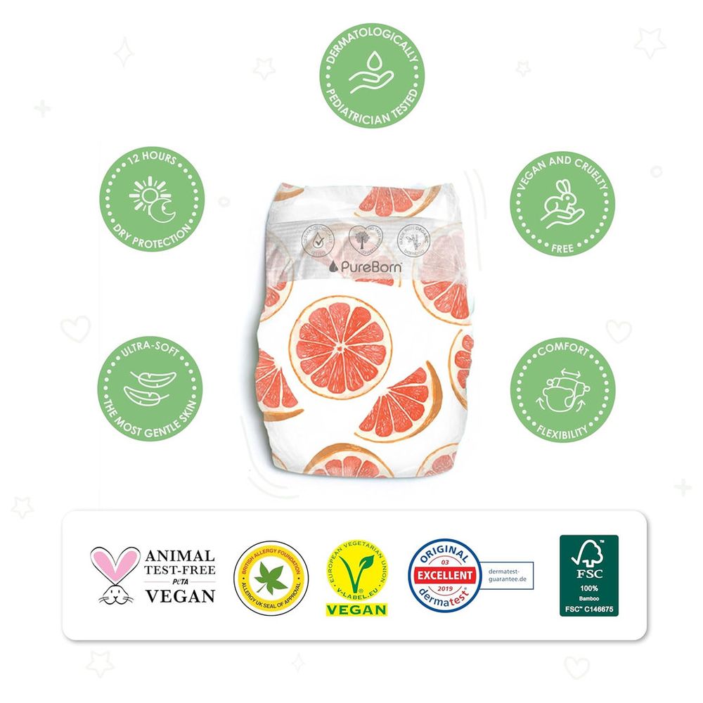 Pureborn Single Pack Nappies Size 1 - 2.5-5kg - 34pcs - Design May Vary