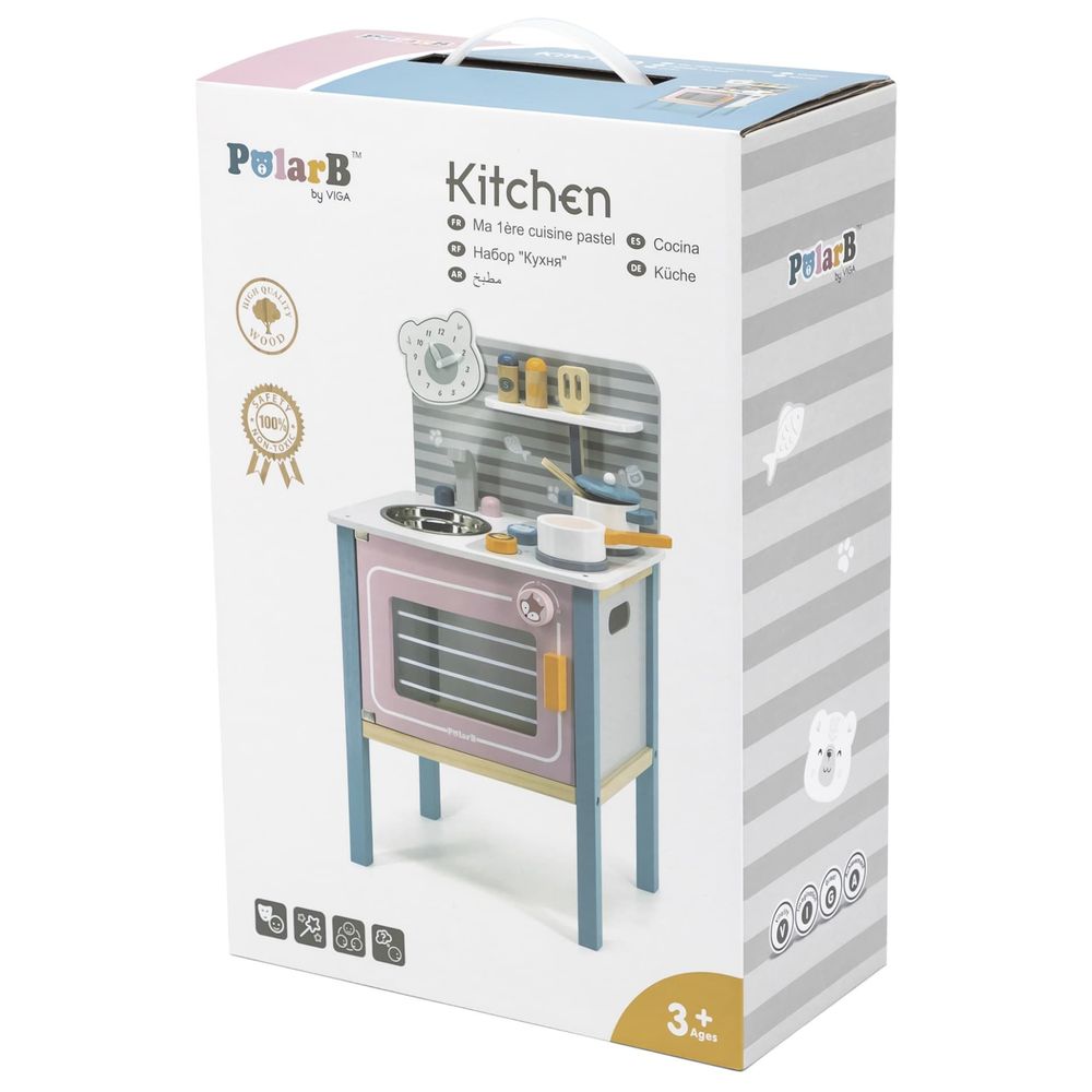 Viga - PolarB Wooden Kitchen Playset Roleplay Toy Utensils Oven Sink